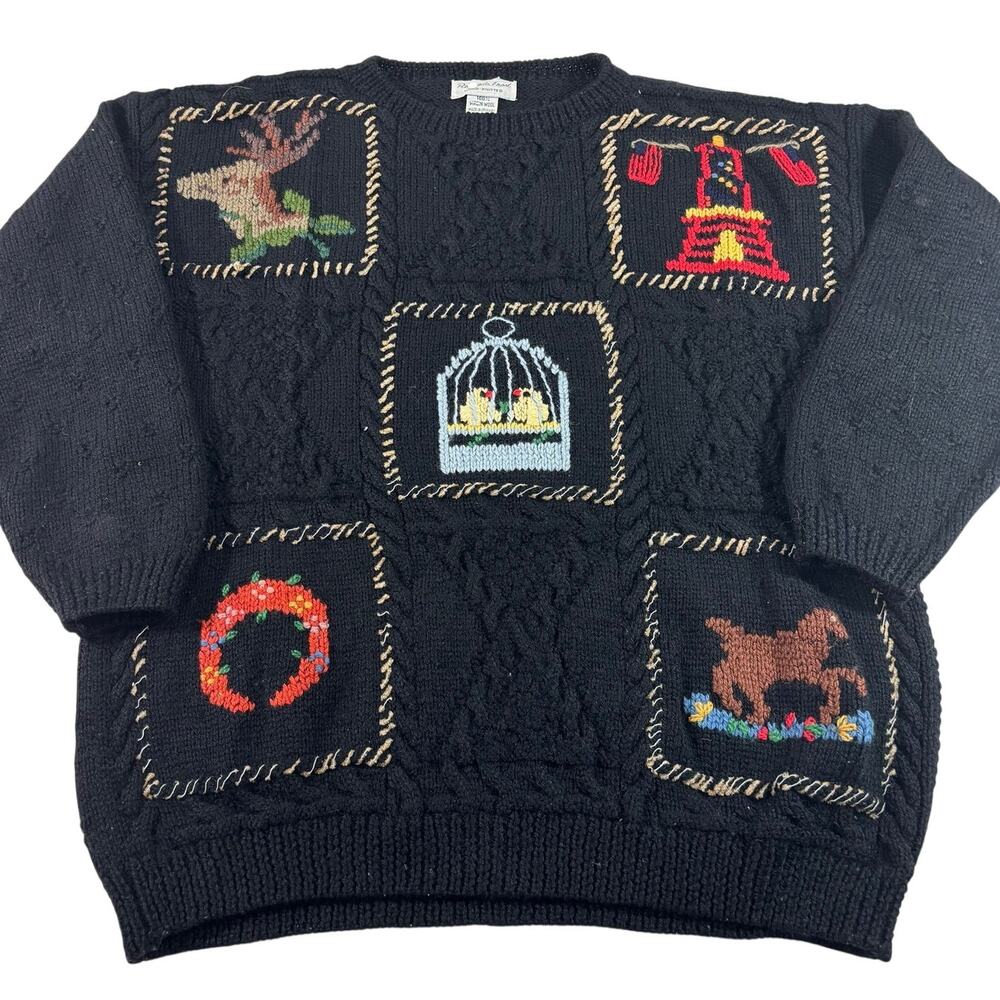 Vintage Hand Knit 100% Virgin Wool Sweater, Womens Sz M, Roberta Frost, Cottage